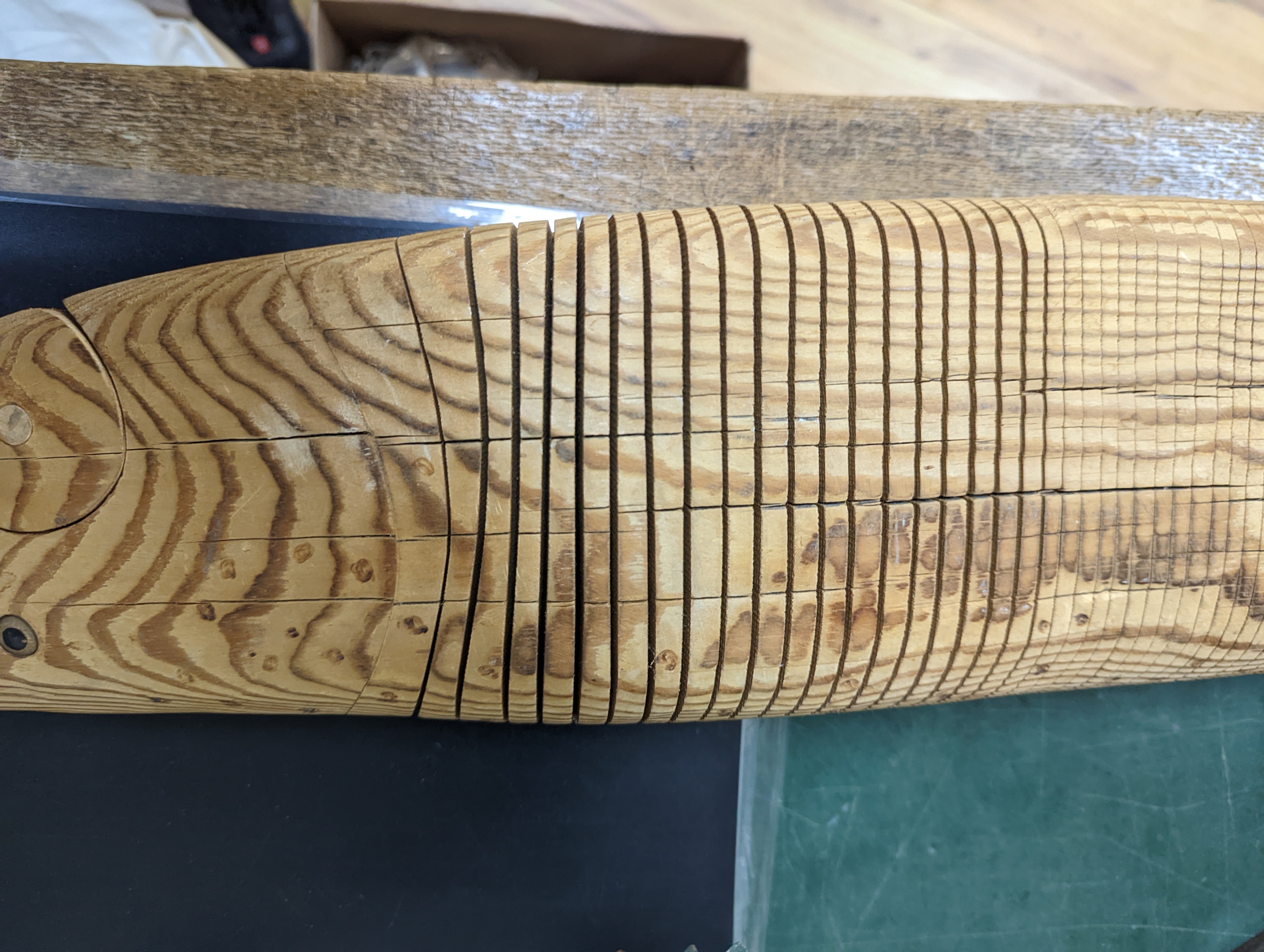 A large articulated pine model of a pike, 98cm